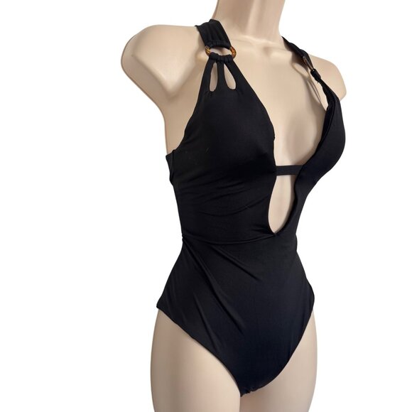Becca One Piece Swimsuit Size Medium Black Padded Adjustable Lace Back NWT $138 - Picture 2 of 11
